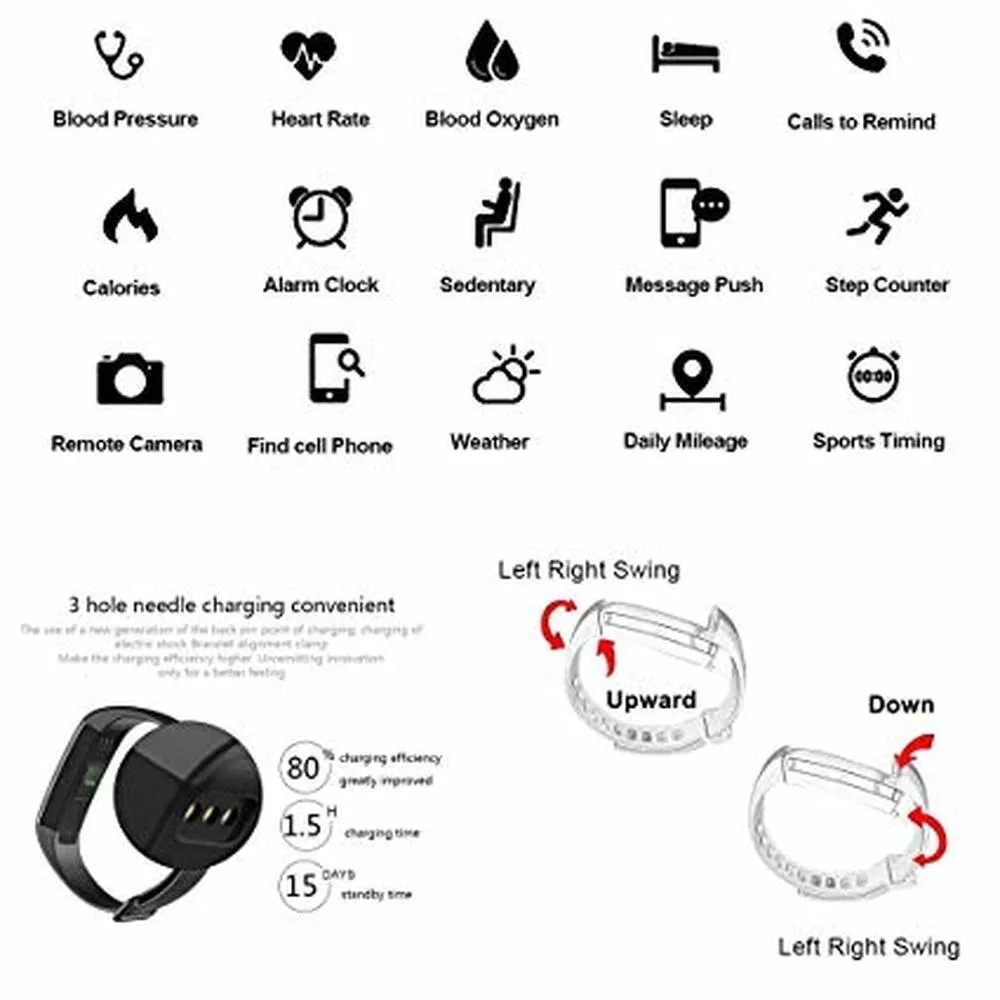 0.96'' OLED Smart Bracelet, Blood Pressure Sleeping Activity IOS & Android