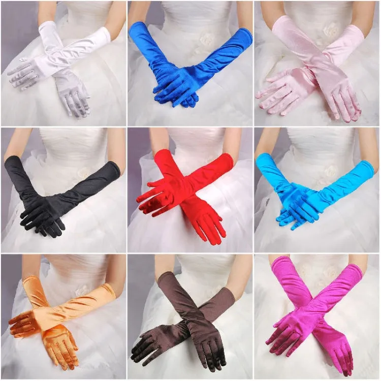 1pair Bride Gloves Satin Long Vintage Travel Sunscreen Dress Wedding Gloves(Champagne)