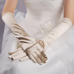 1pair Bride Gloves Satin Long Vintage Travel Sunscreen Dress Wedding Gloves(Champagne)