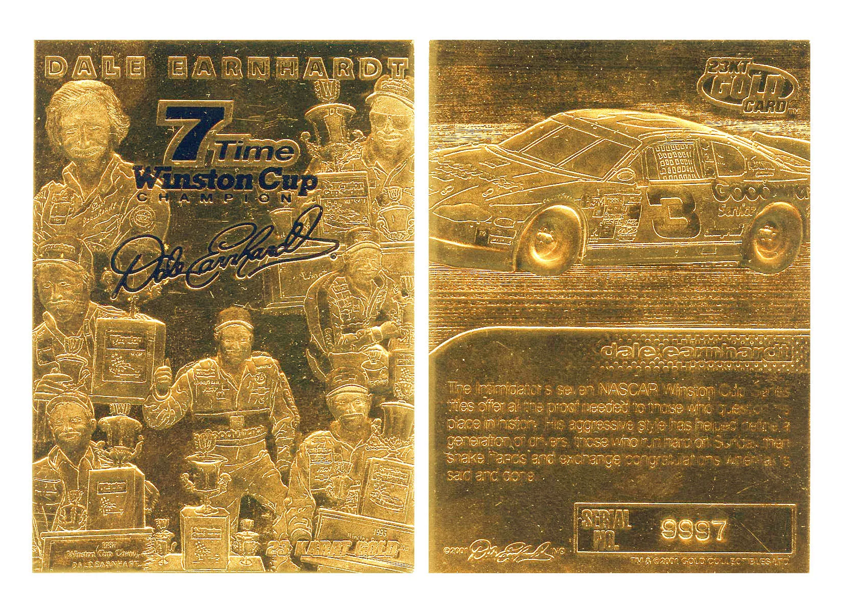 2-Card Set of DALE EARNHARDT 2001 23KT Gold Cards - 7-TIME CHAMPION & GM GOODWRENCH #3 - Serial Numbered - NM-MT