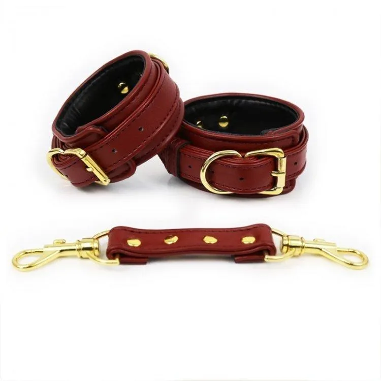 3759M      Crimson Desires Gold Standard Padded Supple Ankle Bondage Cuffs with Connector