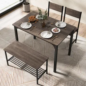 4-Piece Dining Table Set with Storage Shelf and Metal Frame-Grey