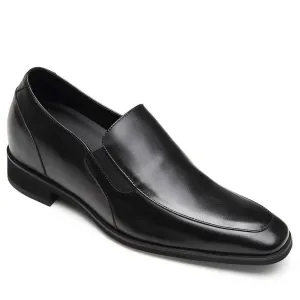 7CM / 2.76 Inches - CMR CHAMARIPA Elevator Loafers For Men Hidden Heel Shoes Black Calfskin Leather