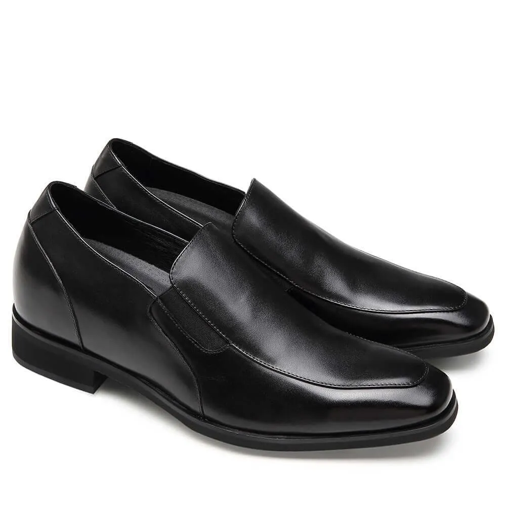 7CM / 2.76 Inches - CMR CHAMARIPA Elevator Loafers For Men Hidden Heel Shoes Black Calfskin Leather