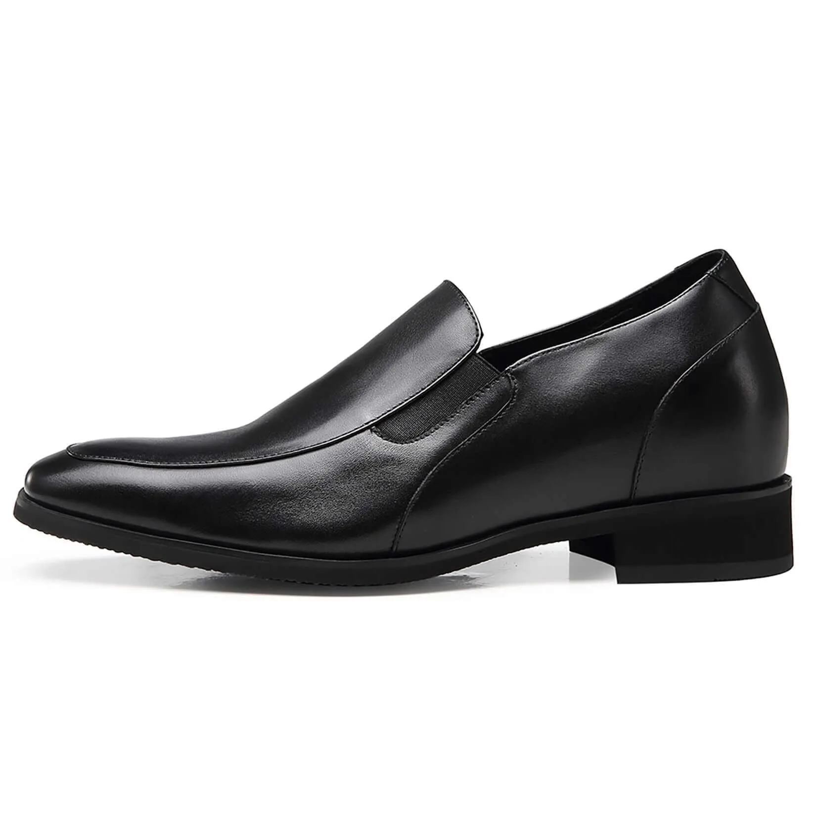 7CM / 2.76 Inches - CMR CHAMARIPA Elevator Loafers For Men Hidden Heel Shoes Black Calfskin Leather