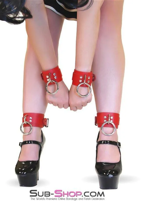 9745A      Lust Cuffs Locking Red Leather Ankle Cuffs