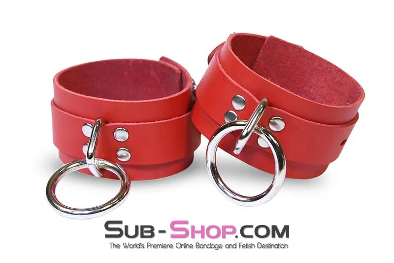 9745A      Lust Cuffs Locking Red Leather Ankle Cuffs