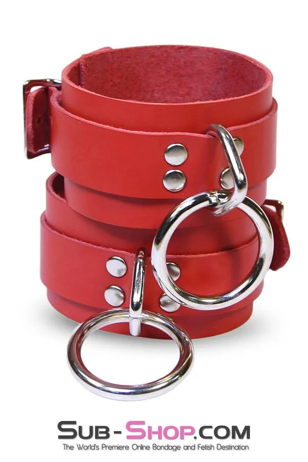 9745A      Lust Cuffs Locking Red Leather Ankle Cuffs