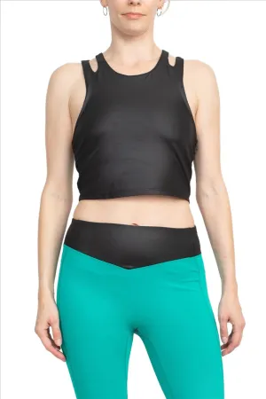 Activology Crew Neck Sleeveless Racerback High Shine Interlock Crop Top