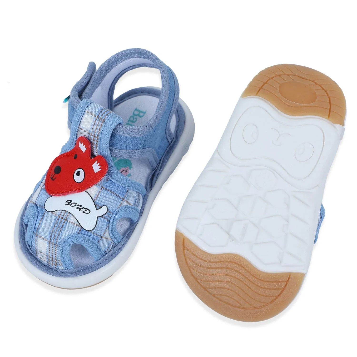 Baby Moo Cute Puppy Checked Chu-Chu Sound Breathable Anti-Skid Sandals - Blue