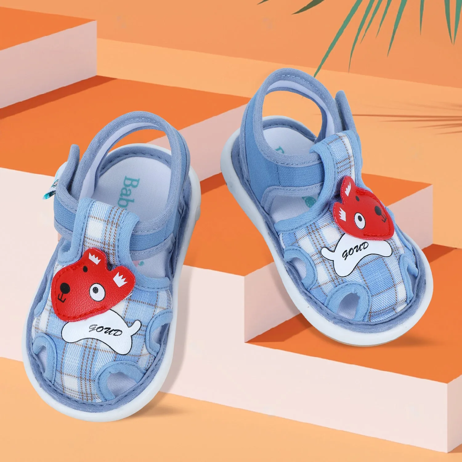 Baby Moo Cute Puppy Checked Chu-Chu Sound Breathable Anti-Skid Sandals - Blue