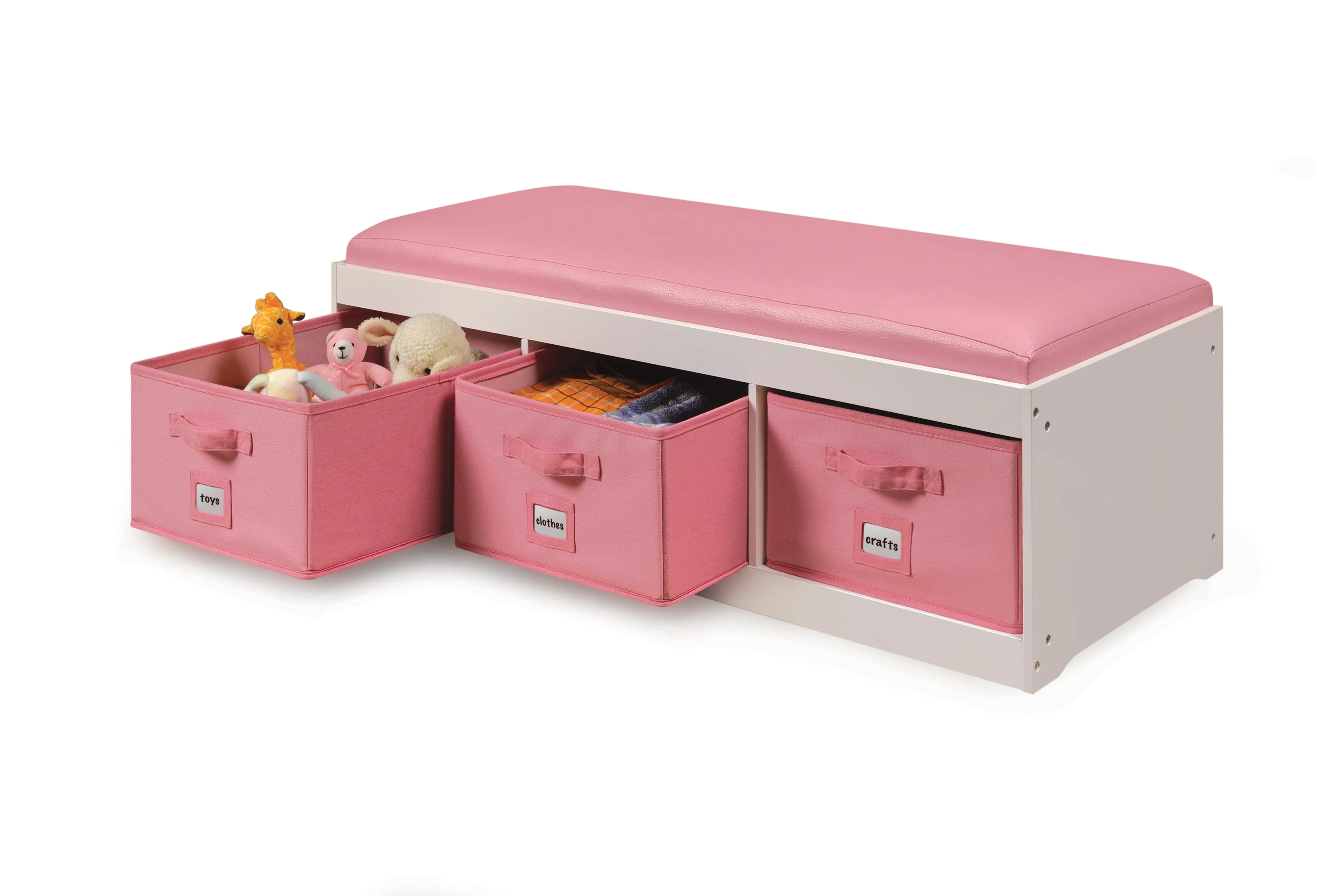 Badger Basket Kid's Storage Bench with Cushion and Three Bins