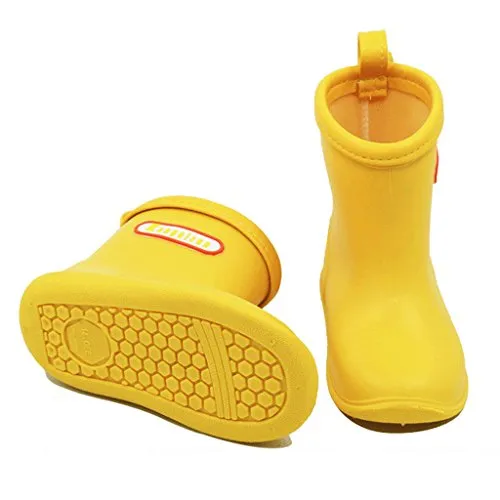 BAIYOU Baby Rubber Rain Kids Waterproof Wellington Wellies Boots, Yellow, 4.5 UK Child