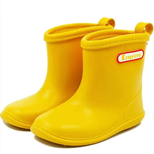 BAIYOU Baby Rubber Rain Kids Waterproof Wellington Wellies Boots, Yellow, 4.5 UK Child