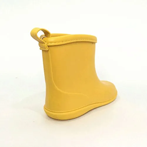 BAIYOU Baby Rubber Rain Kids Waterproof Wellington Wellies Boots, Yellow, 4.5 UK Child