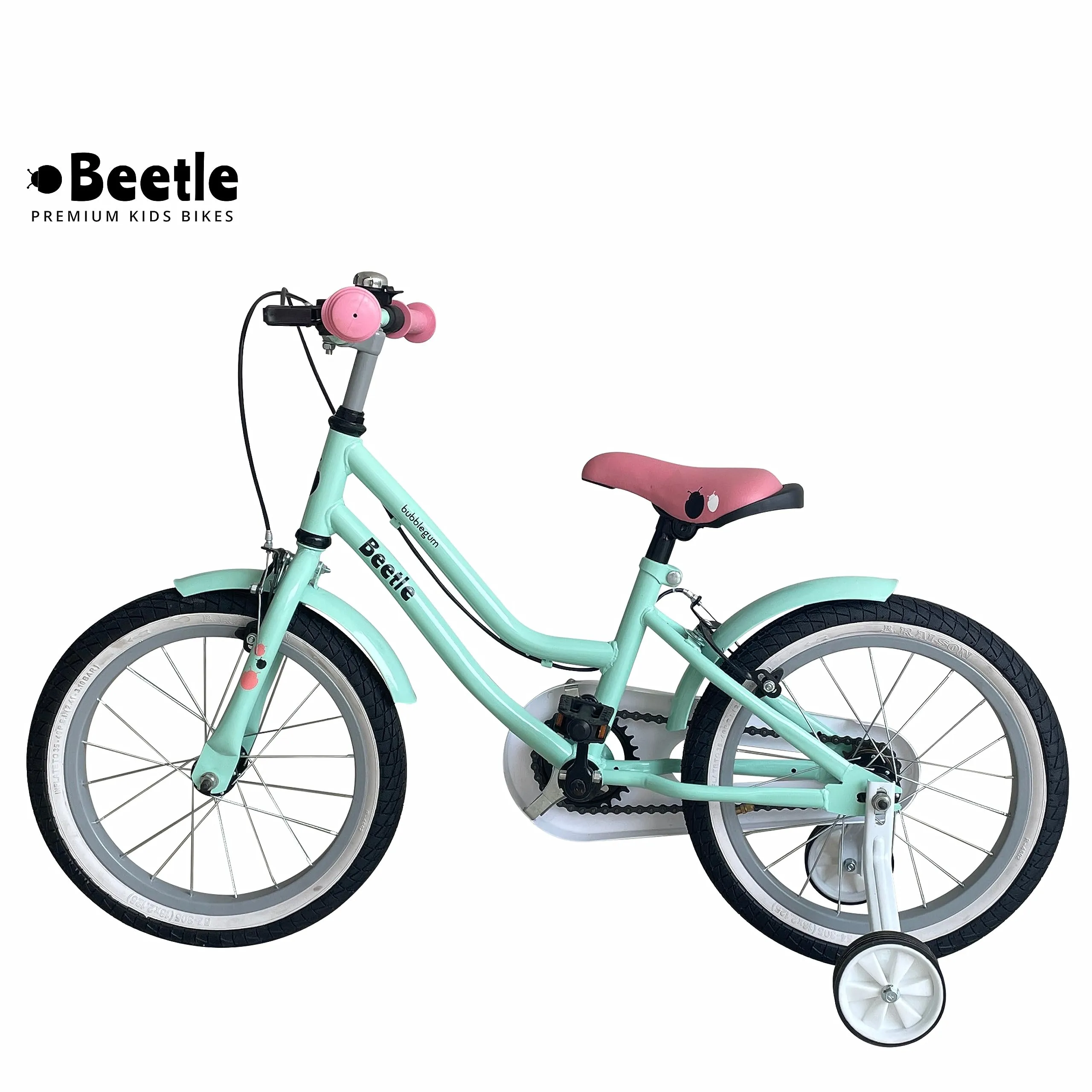 Beetle Bubblegum 16T Kids Bike, 10 Inch Frame, Turquoise Blue, Single Speed Steel Frame Bike with Support Wheels, Ideal for 5-7 Years Unisex, Height 3-4 feet