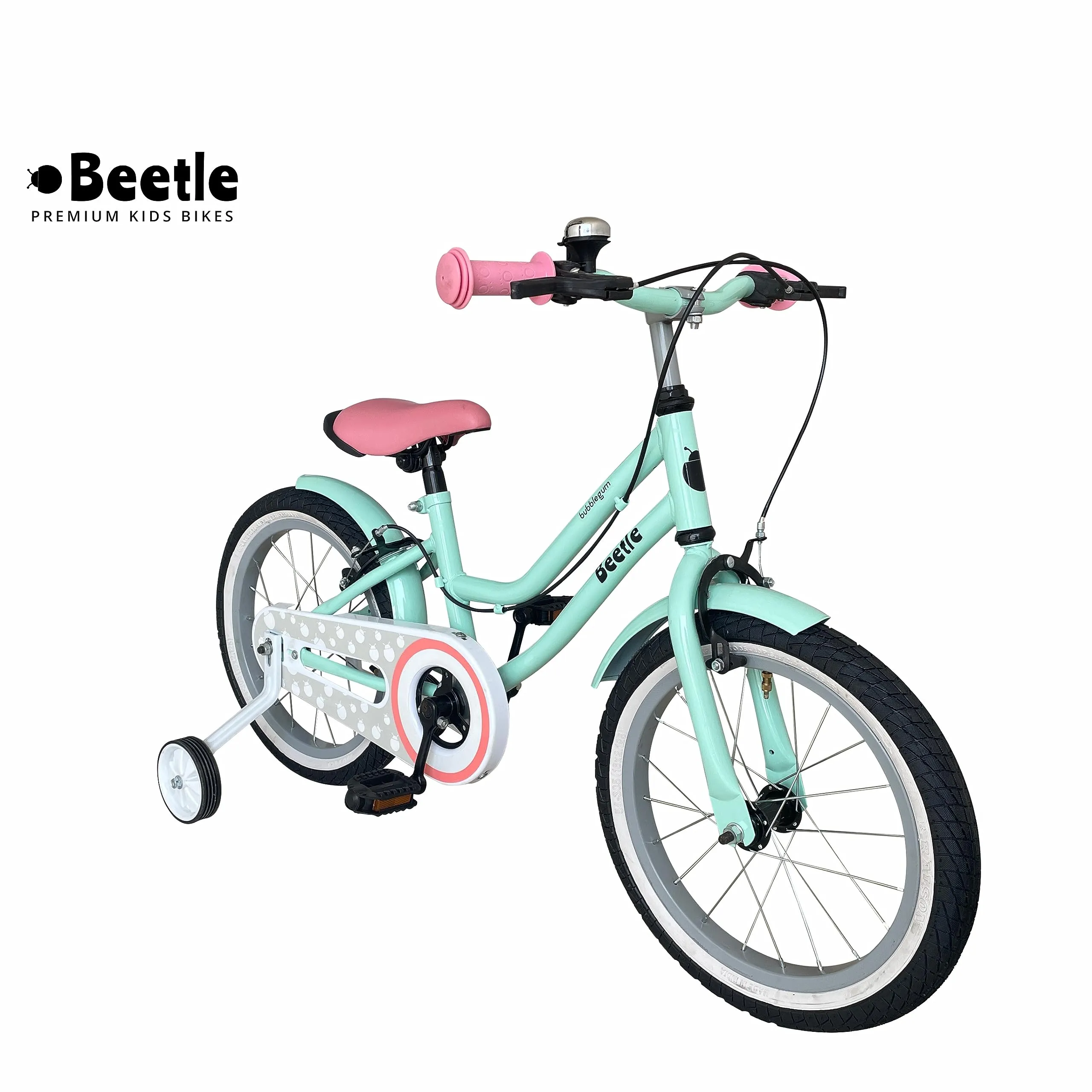 Beetle Bubblegum 16T Kids Bike, 10 Inch Frame, Turquoise Blue, Single Speed Steel Frame Bike with Support Wheels, Ideal for 5-7 Years Unisex, Height 3-4 feet