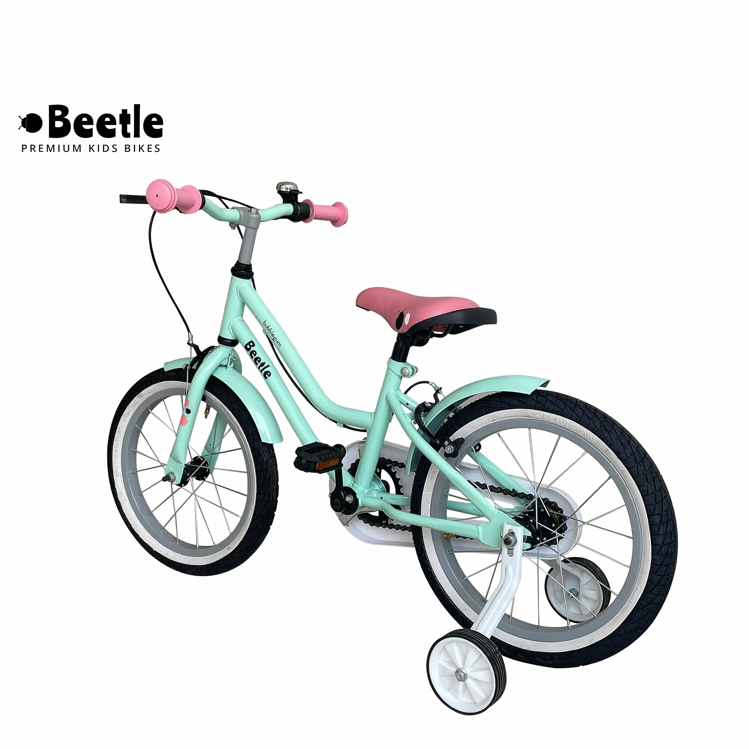 Beetle Bubblegum 16T Kids Bike, 10 Inch Frame, Turquoise Blue, Single Speed Steel Frame Bike with Support Wheels, Ideal for 5-7 Years Unisex, Height 3-4 feet