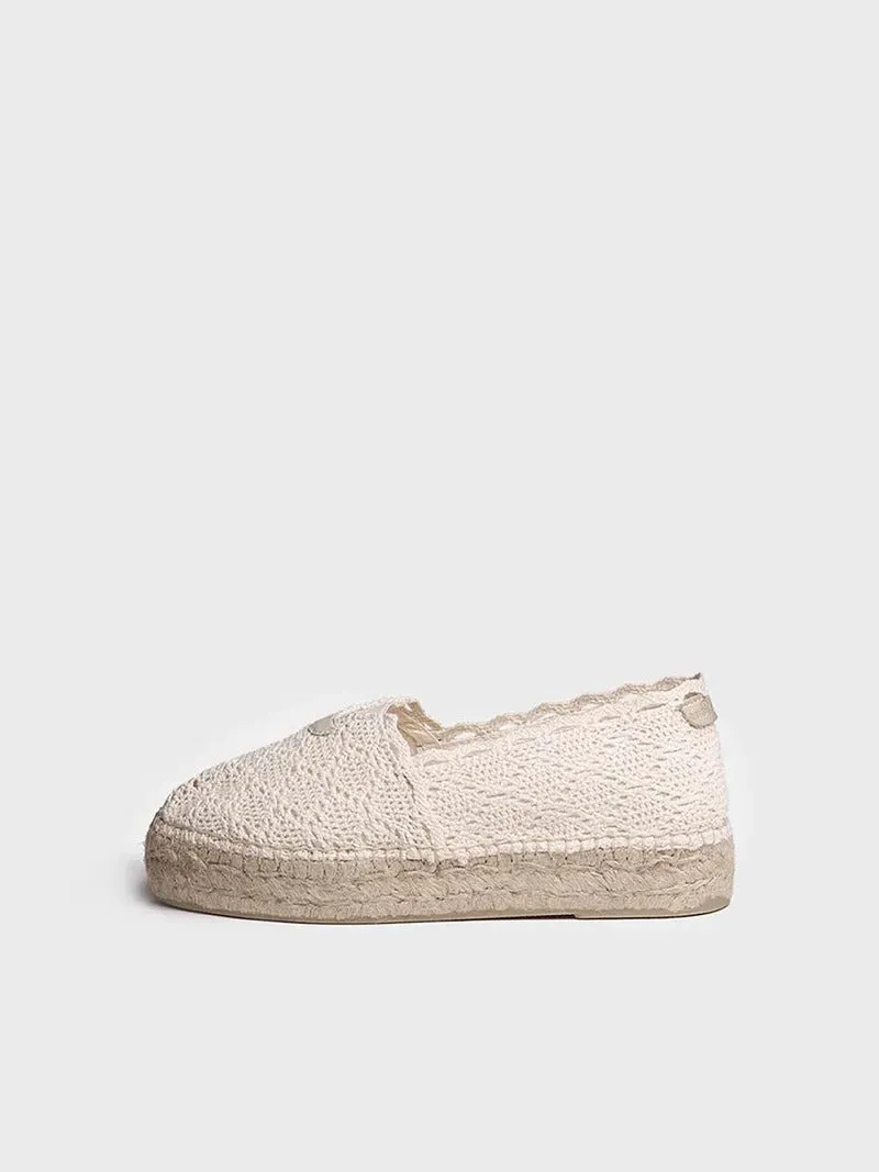 Beige lace Platform Espadrille Women's Stylish Loafer