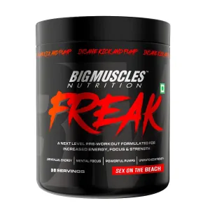 Bigmuscles Nutrition Freak Pre-Workout [30 Servings, Sex On The Beach] | Increased Energy, Strength, Mental Focus & Powerfull Pumps | 180 Gm, Powder,Pack of 1