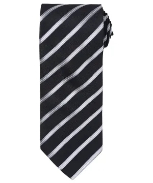 Black/Silver - Sports stripe tie