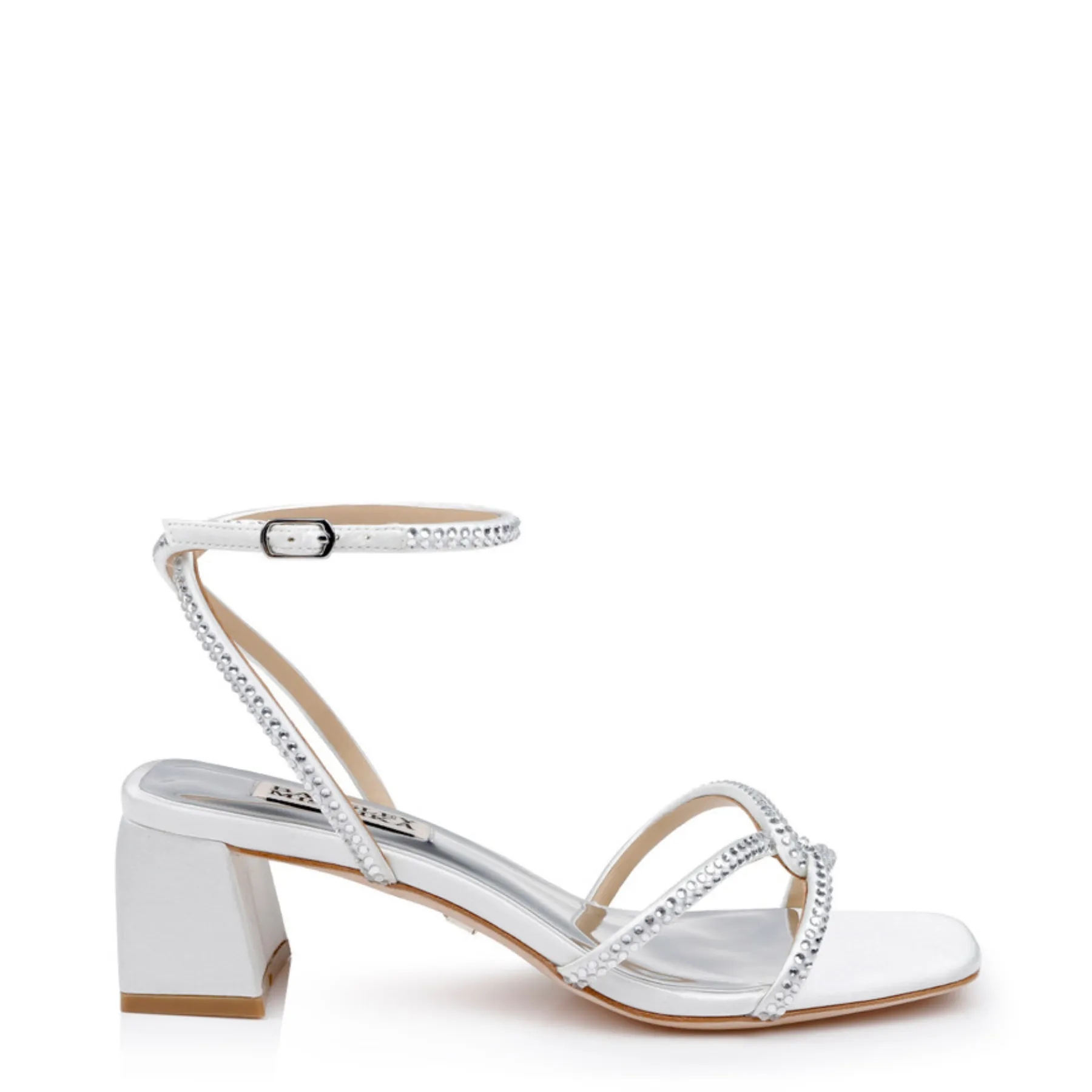 Brisa - Low Block Heeled Sandal with Crystal Straps - Soft White