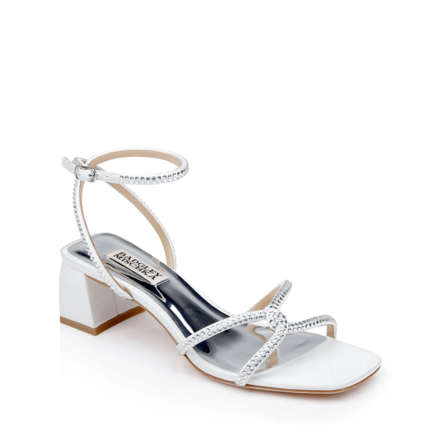 Brisa - Low Block Heeled Sandal with Crystal Straps - Soft White