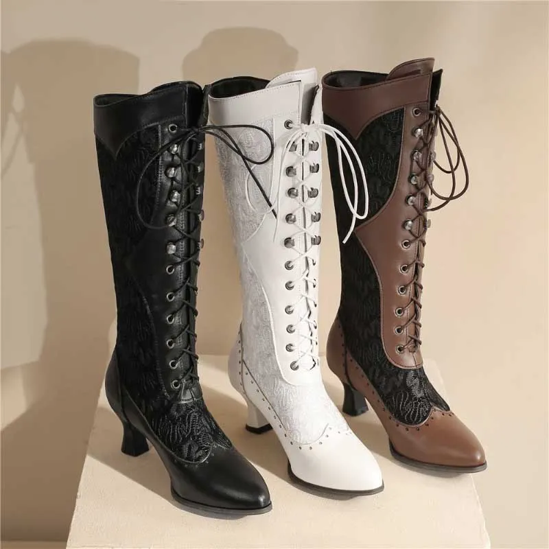 Chic and Stylish Lace-up High Heel Cowboy Boots for Women