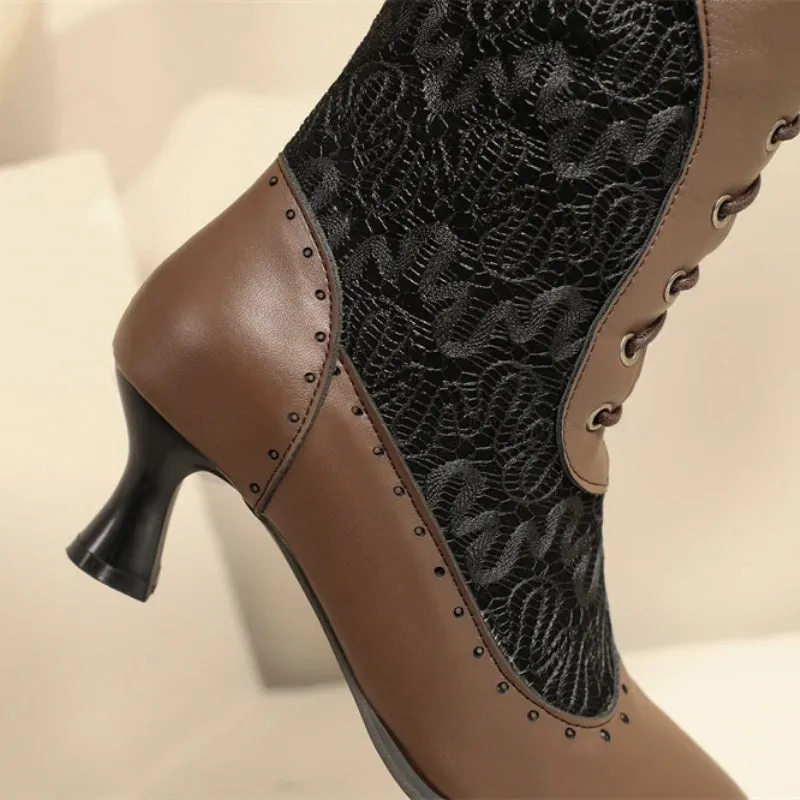 Chic and Stylish Lace-up High Heel Cowboy Boots for Women