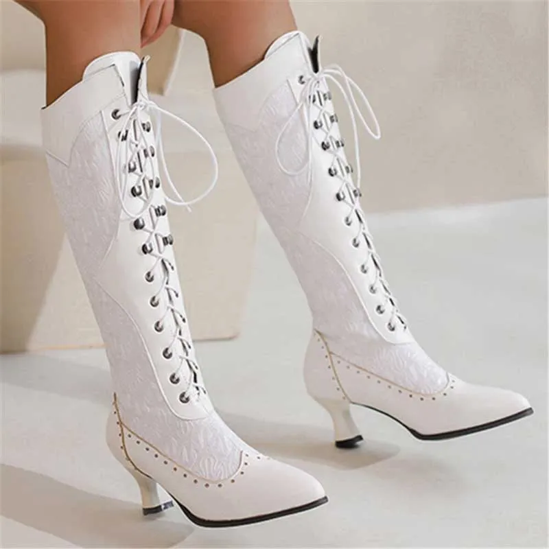 Chic and Stylish Lace-up High Heel Cowboy Boots for Women