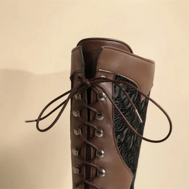 Chic and Stylish Lace-up High Heel Cowboy Boots for Women