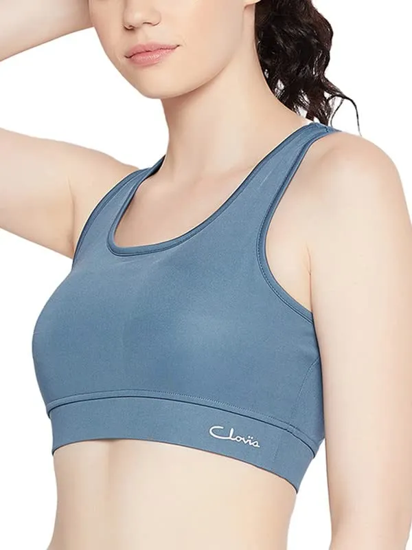 Clovia Women's Medium Impact Padded Sports Bra with Racerback (BRS046P03_Blue_XL)