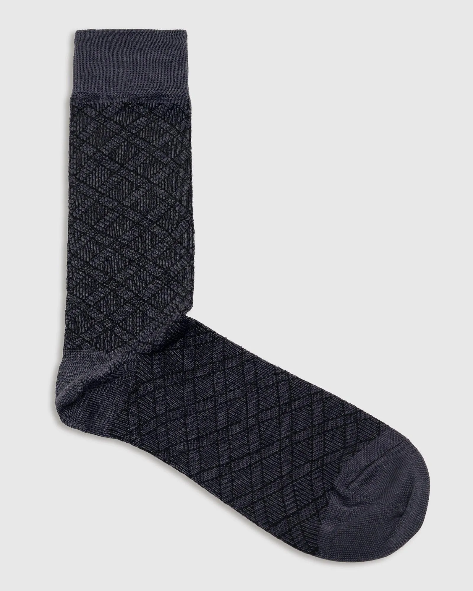 Cotton Dark Grey Check Socks - Saffron