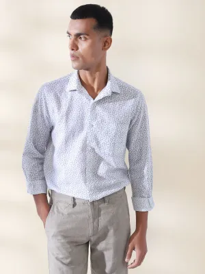 Cotton Linen White Printed Full Sleeve Formal Shirt