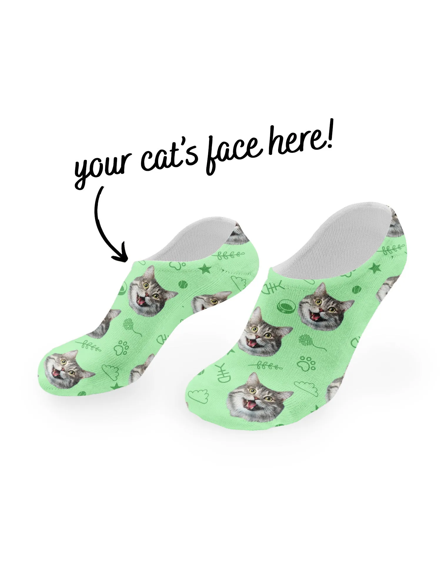 Custom Cat Face No-Show Socks