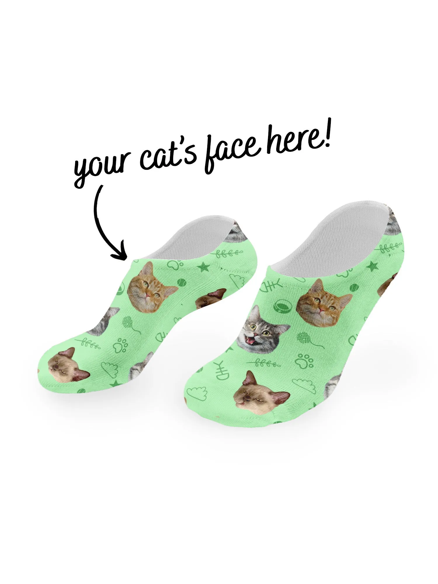 Custom Cat Face No-Show Socks