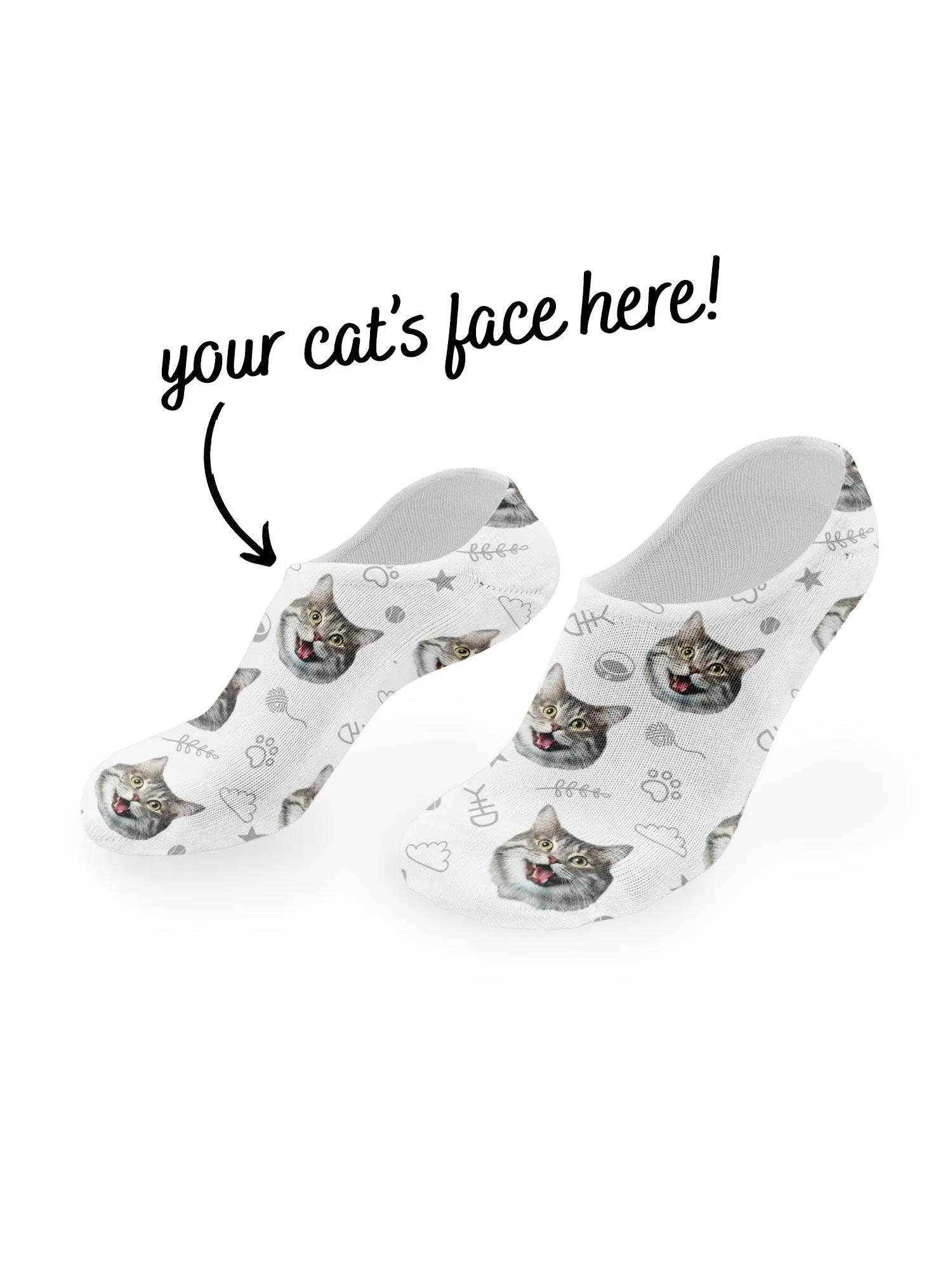 Custom Cat Face No-Show Socks