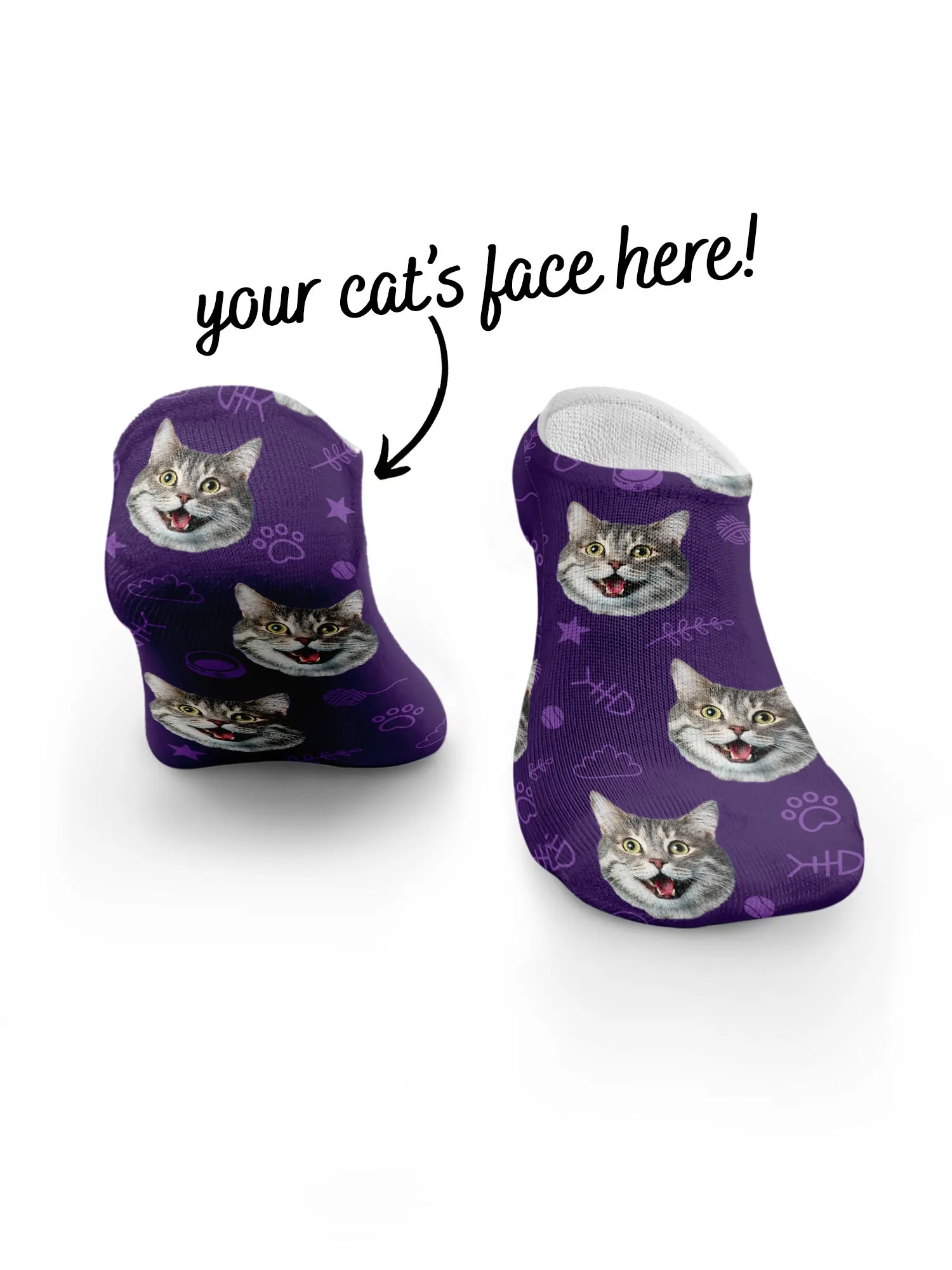 Custom Cat Face No-Show Socks