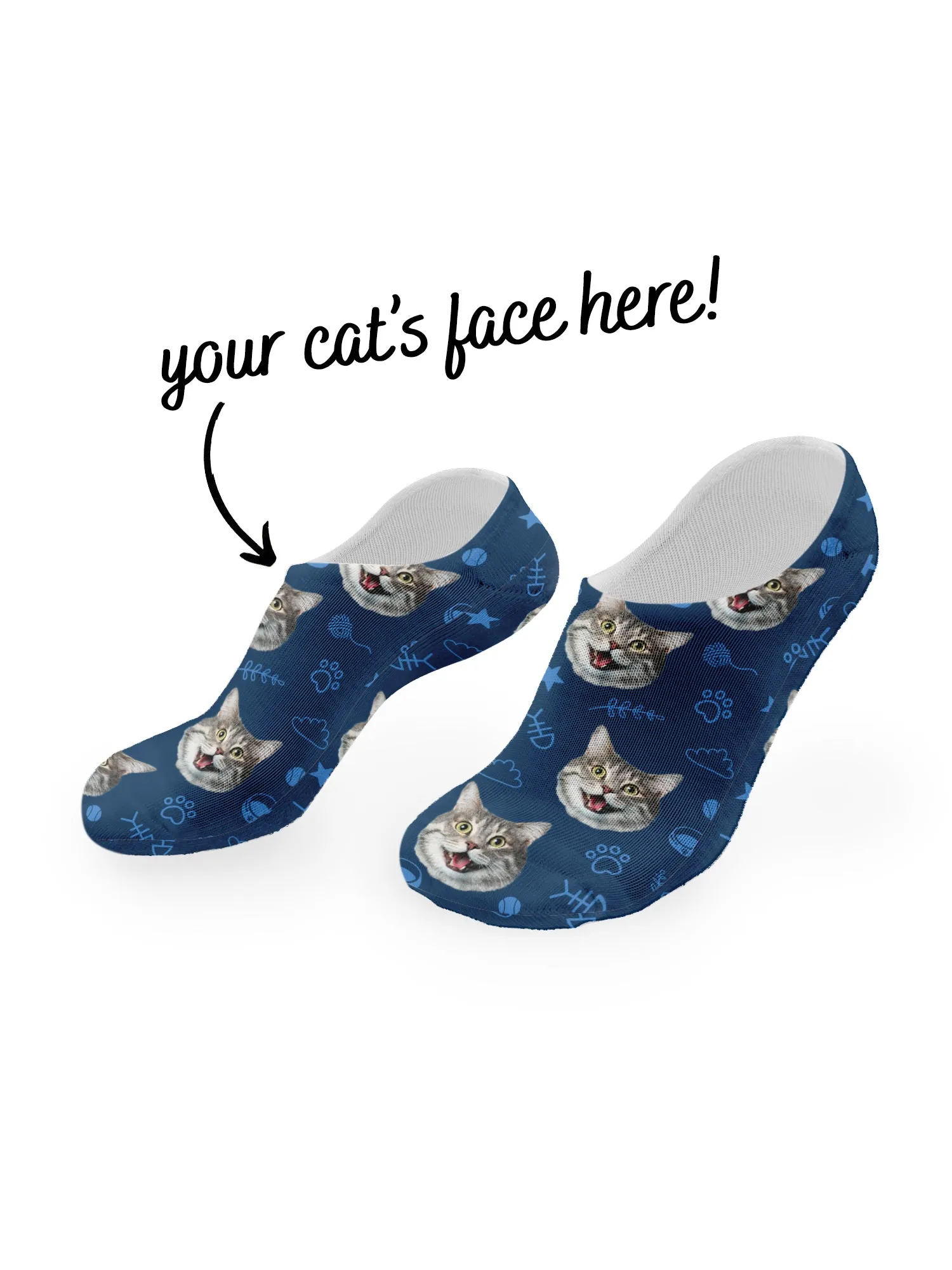 Custom Cat Face No-Show Socks