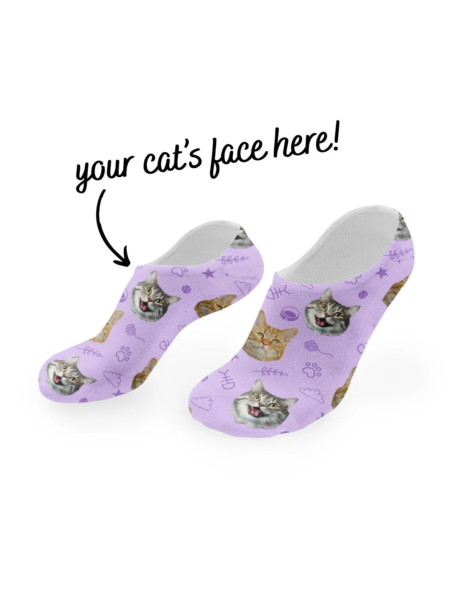 Custom Cat Face No-Show Socks