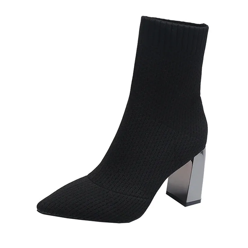 Elastic Stilettos Heel Pointed Toe Knitted Ankle Sock Boots