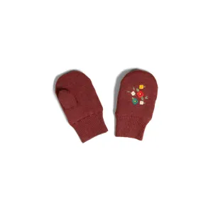 Embroidered Knitted Mittens - Hazelnut