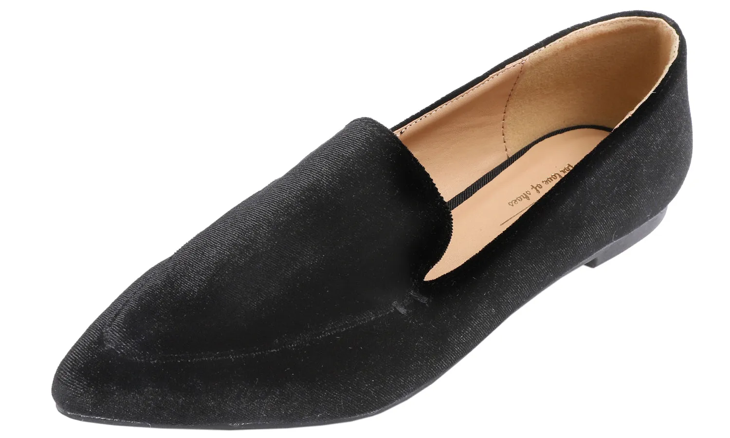 Feversole Women's Loafer Flat Pointed Fashion Slip On Comfort Driving Office Shoes Black Velvet