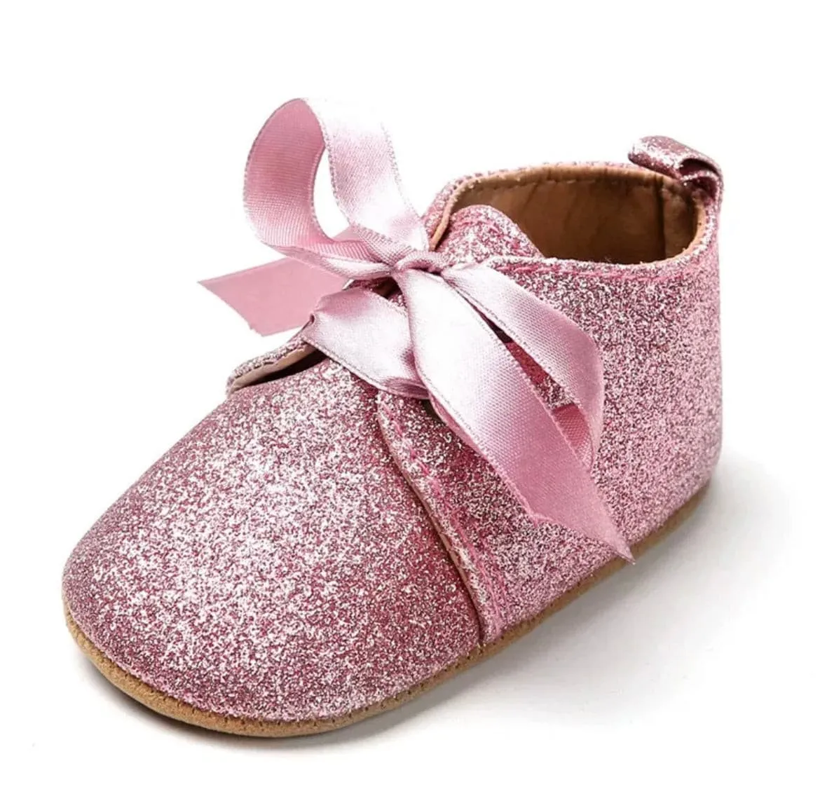 Glitterati- Pink Glitter Baby Shoes - First Walker Vegan Leaher with Velcro Straps