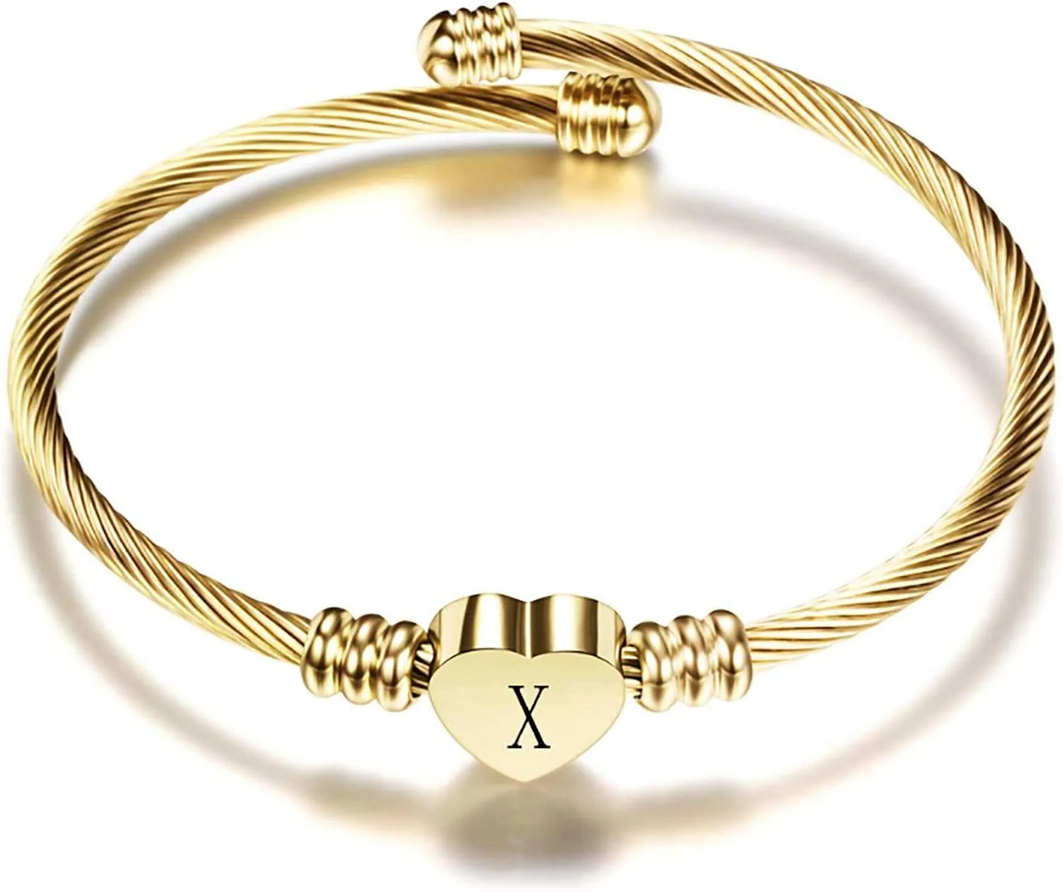 Gold Plated Heart A-Z Letter Cuff Bracelets