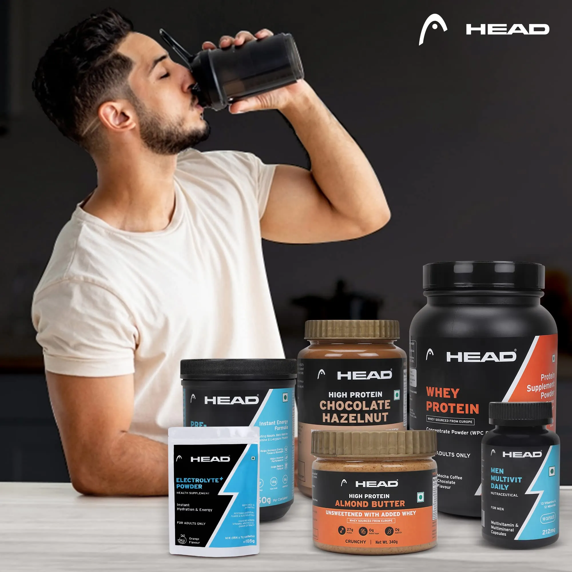 Head Premium 100% Whey Protein Concentrate Powder, Pack of 2Kg, Chocolate Cookie Cream Flavor, 60 Servings, for Athletes, Sports & Fitness Enthusiast, Muscle Strength & Bone Health, Sugarfree, for Daily Protein Intake