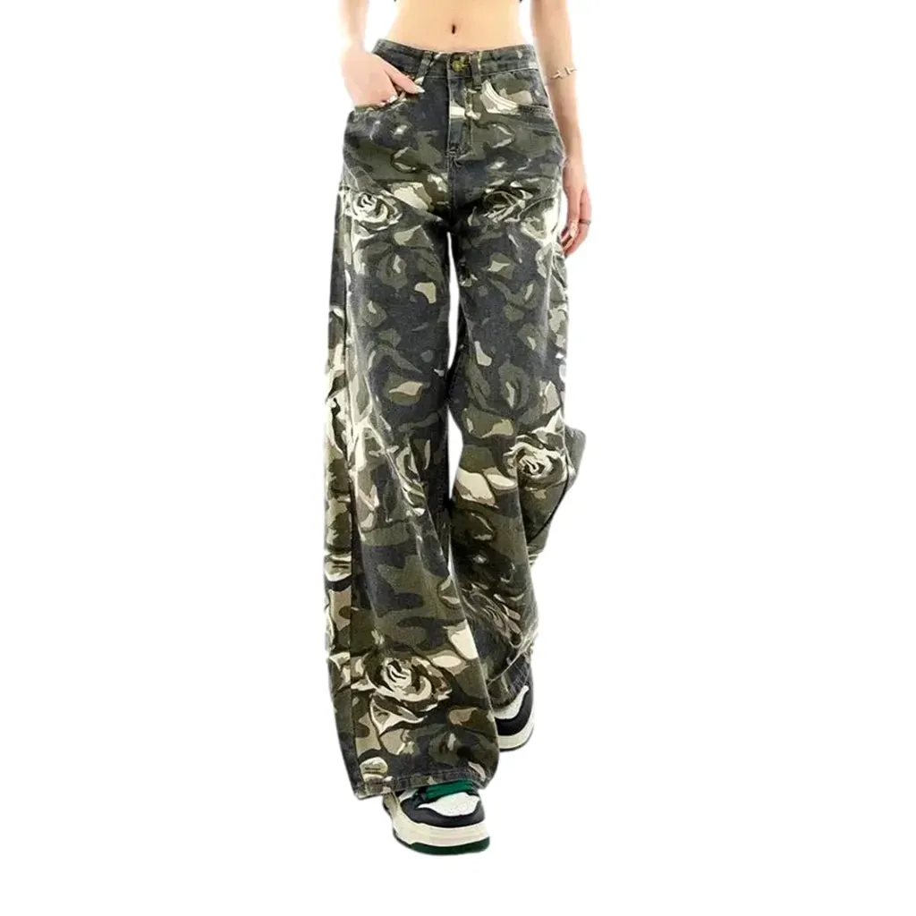 High rise baggy fit camouflage jeans for women