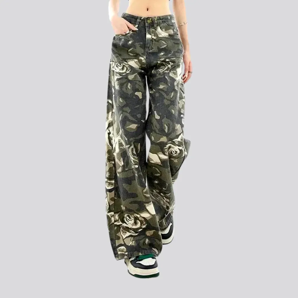 High rise baggy fit camouflage jeans for women