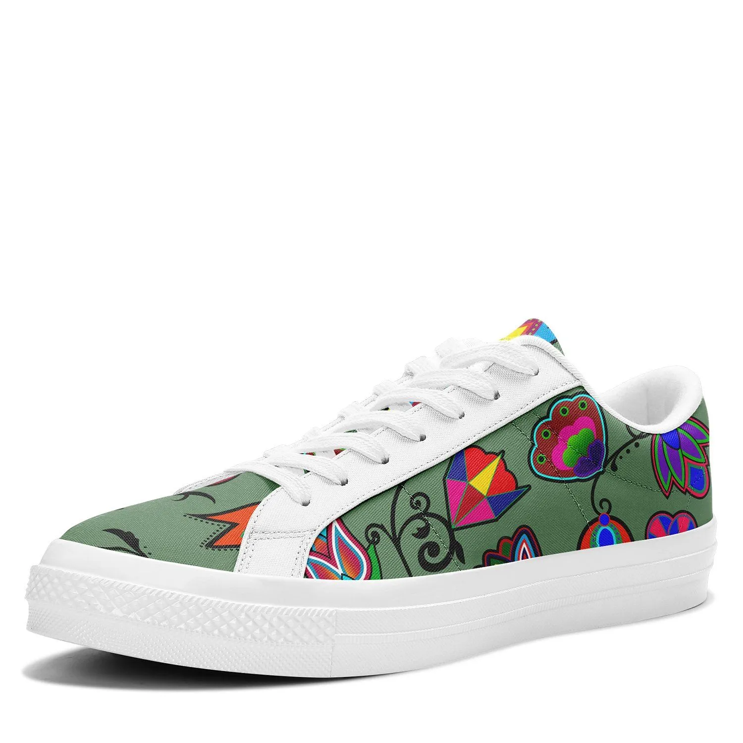 Indigenous Paisley Dark Sea Aapisi Low Top Canvas Shoes White Sole