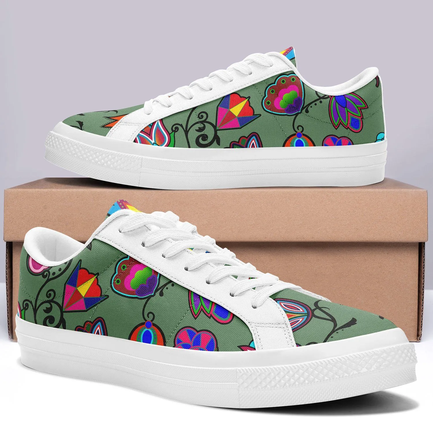 Indigenous Paisley Dark Sea Aapisi Low Top Canvas Shoes White Sole